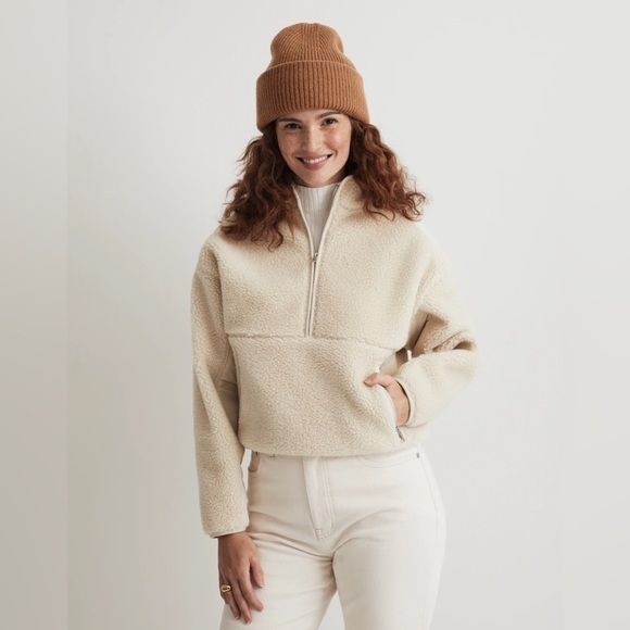 Madewell Faux Shearling Half-Zip Pullover NO215 - Picture 1 of 6